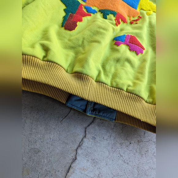 Vintage Nobuo Ikeda Lime Green Wool World Map Patch Bomber Jacket RARE Vintage - Picture 11 of 11